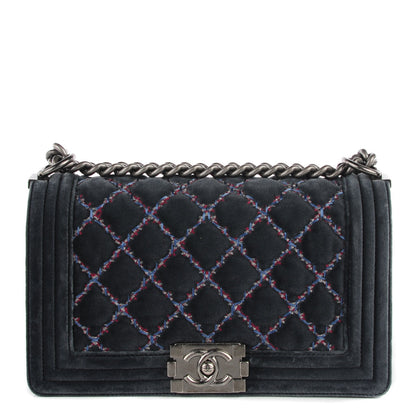 Chanel Velvet Tweed Quilted Medium Boy Flap Dark Grey 1 of 8