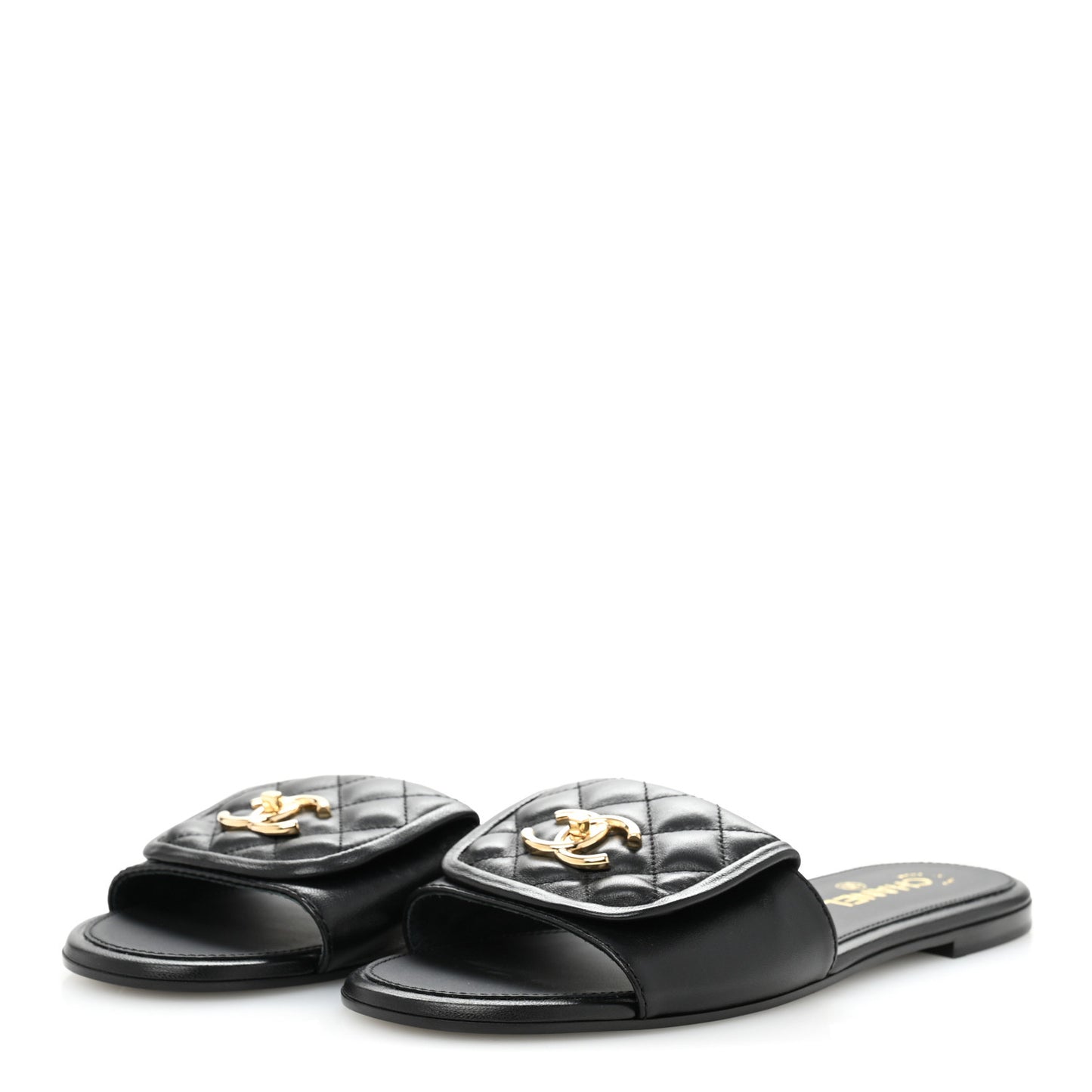 Lambskin Quilted Turnlock Flat Mules 41 Black