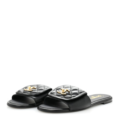 Chanel Lambskin Quilted Turnlock Flat Mules 41 Black 4 of 11