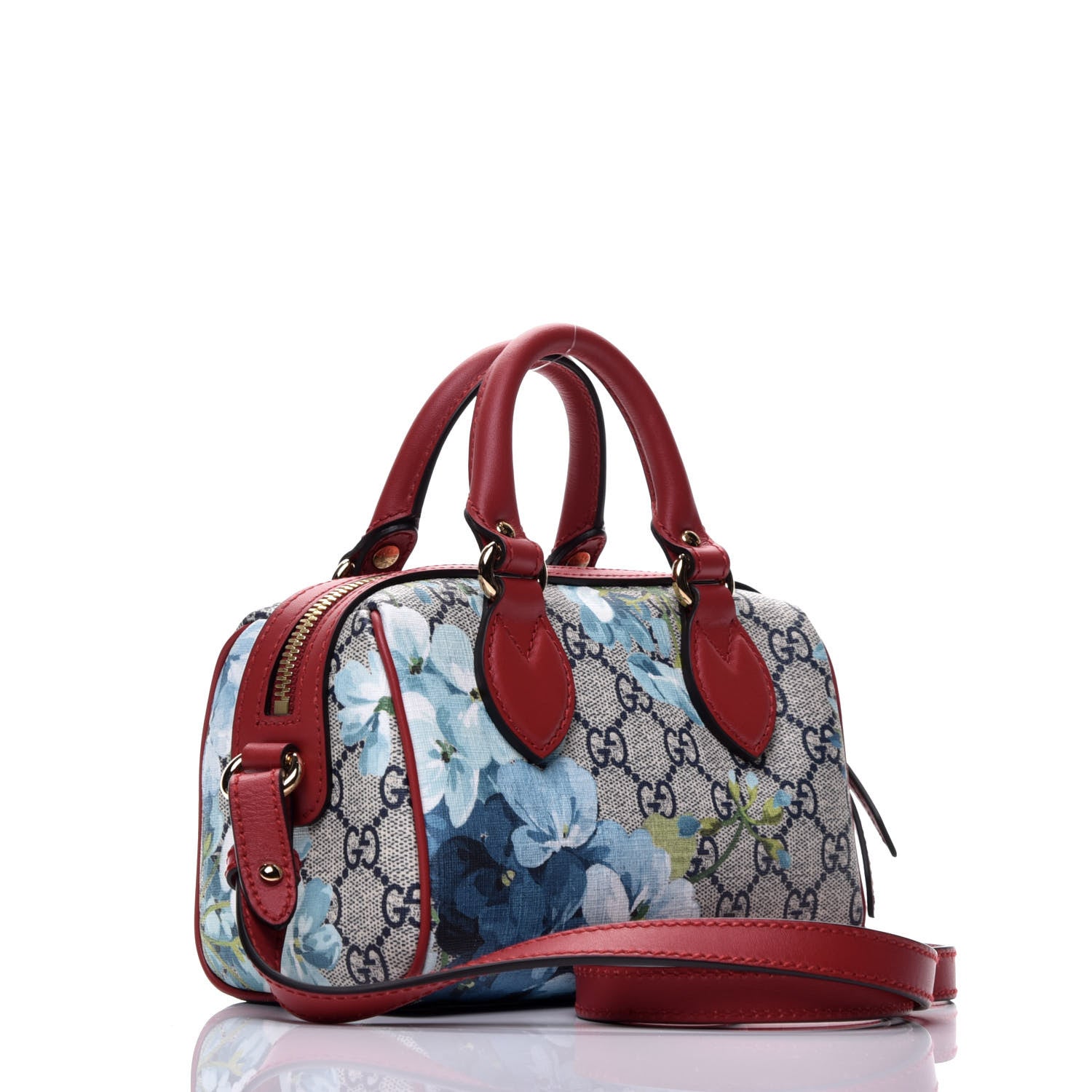 Gucci GG Supreme Monogram Blooms Mini Boston Navy Blue Hibiscus 4 of 10
