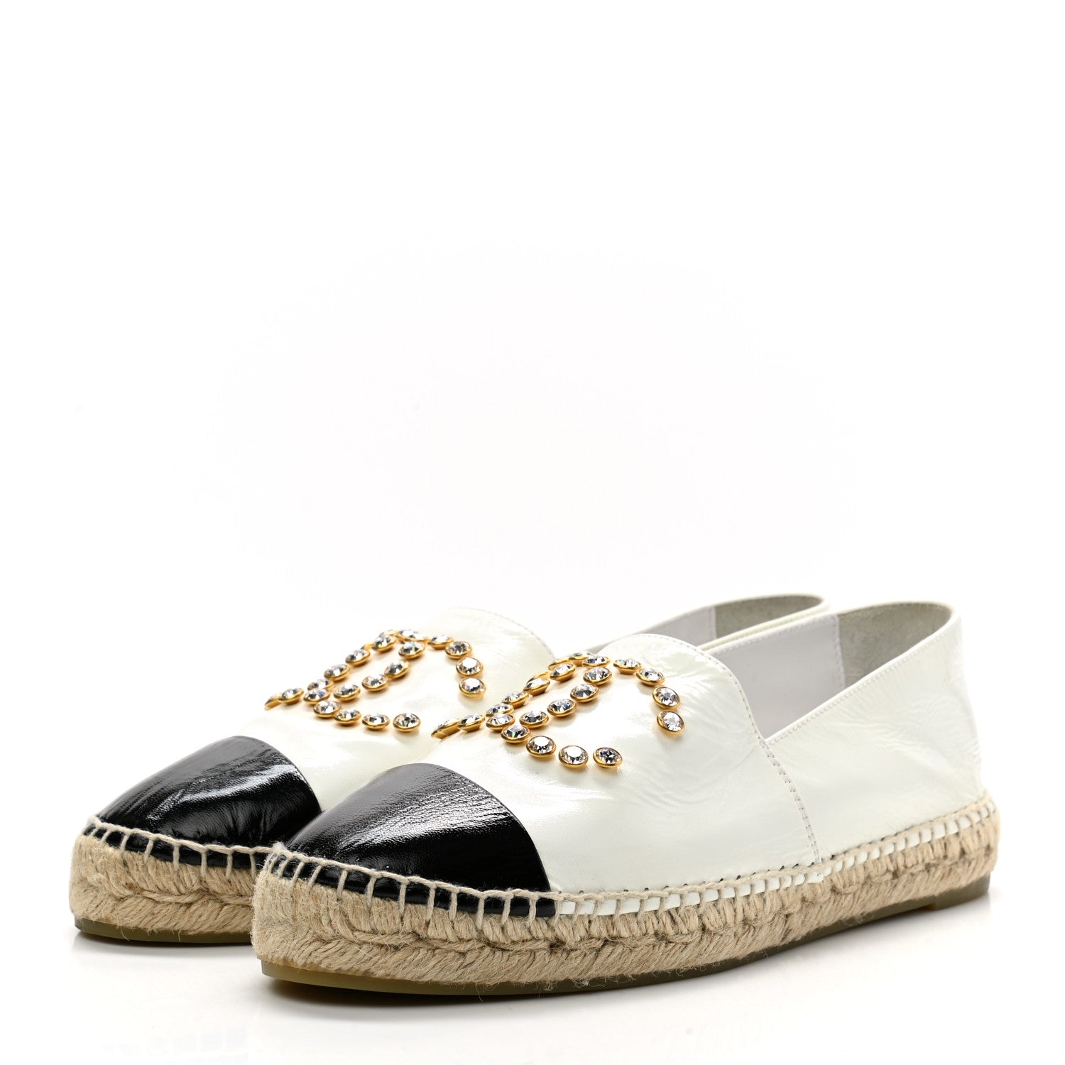 Chanel Patent Calfskin Crystal CC Espadrilles 40 White Black 3 of 9