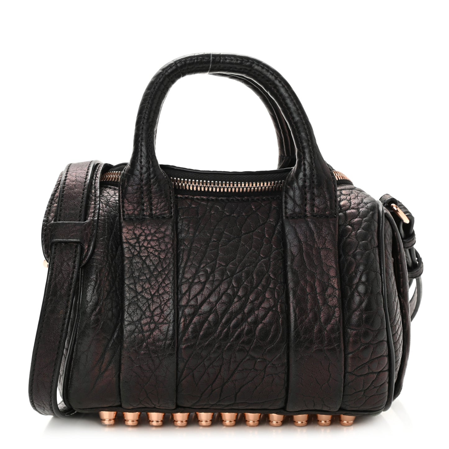 Pebbled Lambskin Mini Rockie Black Rose Gold Hardware