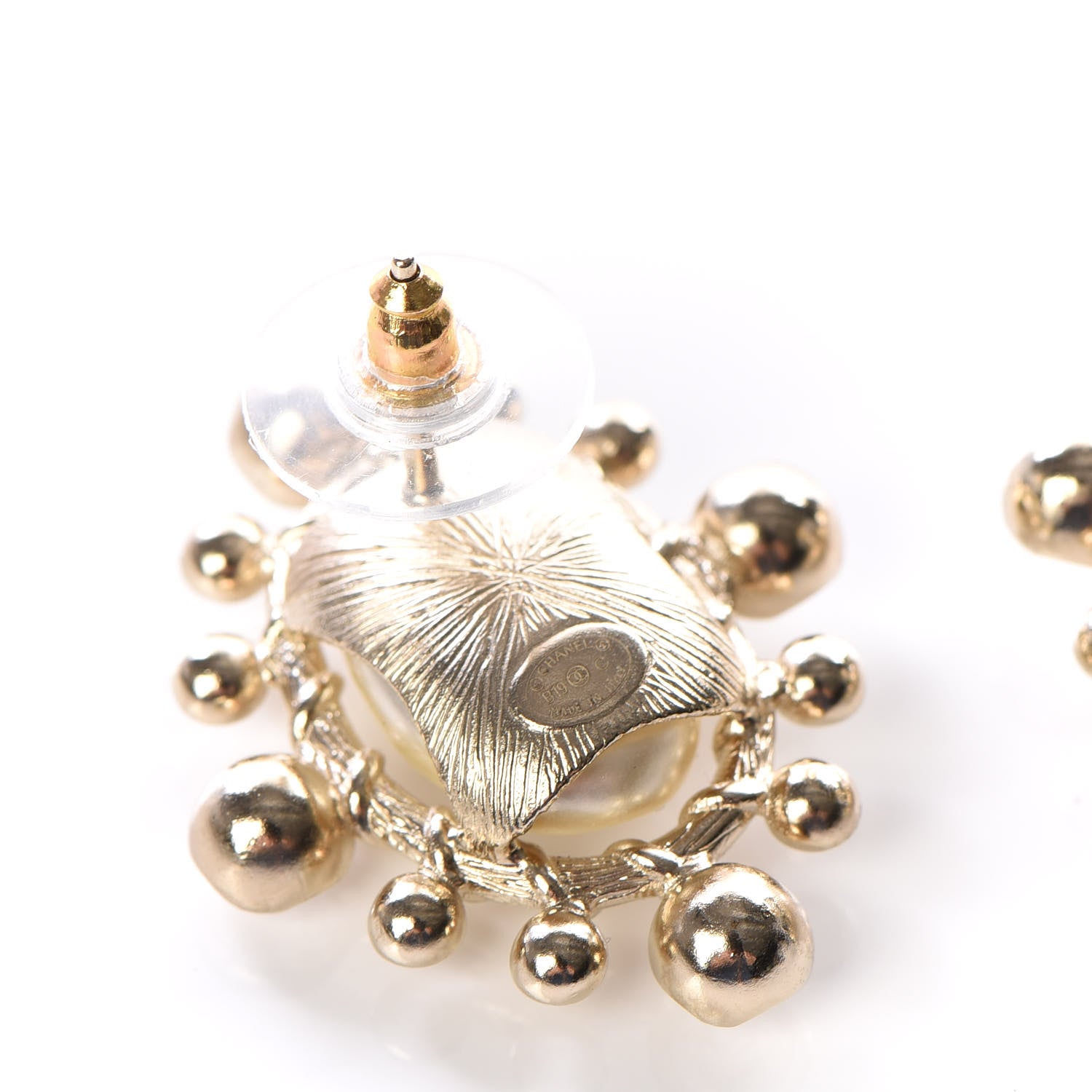 Chanel Crystal Pearl CC Round Earrings Gold 4 of 5