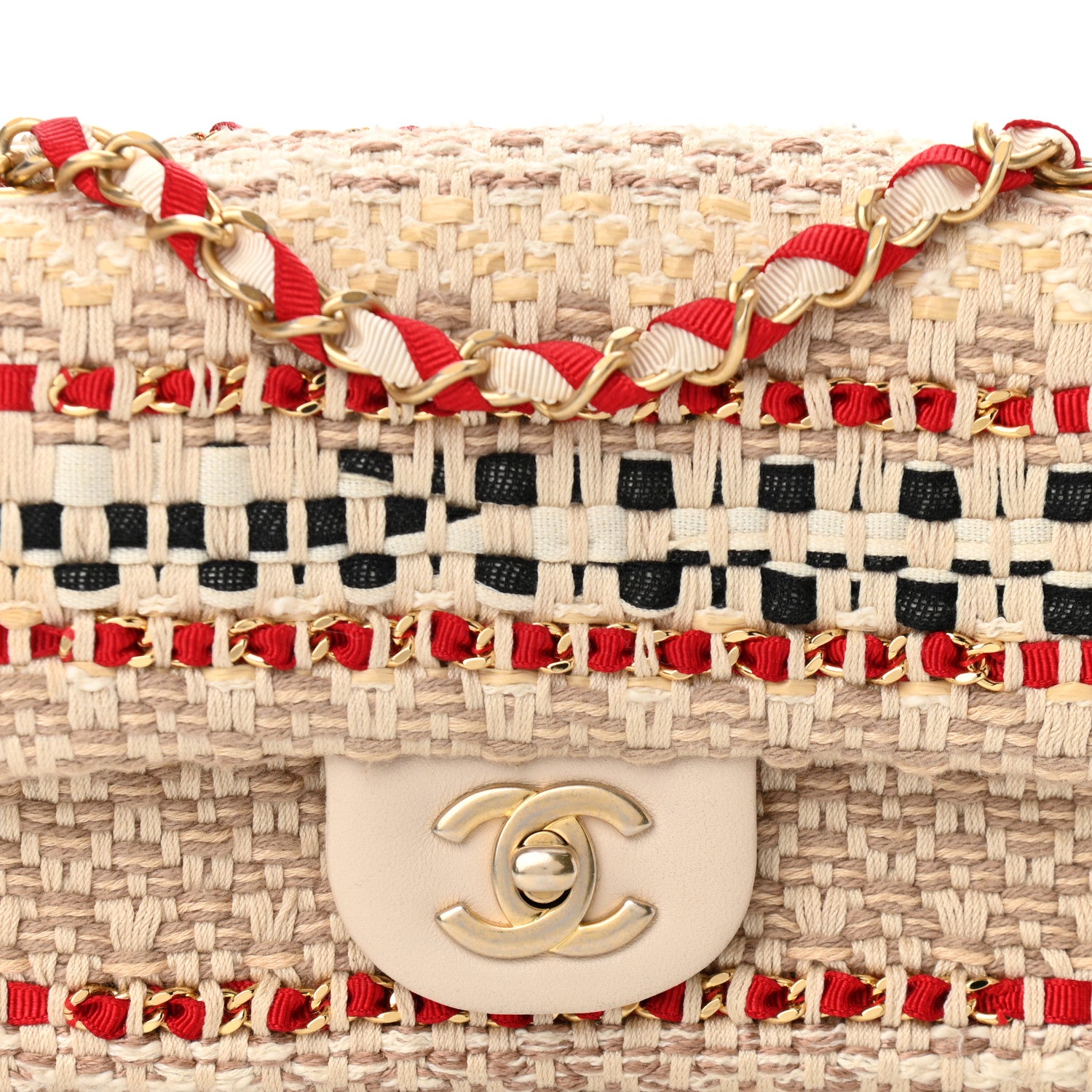 Chanel Tweed Chain Braid Mini Flap Beige White Red 8 of 10