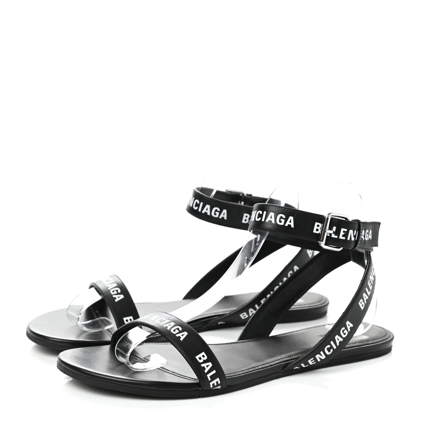 Calfskin Allover Logo Flat Sandals 38 Black White