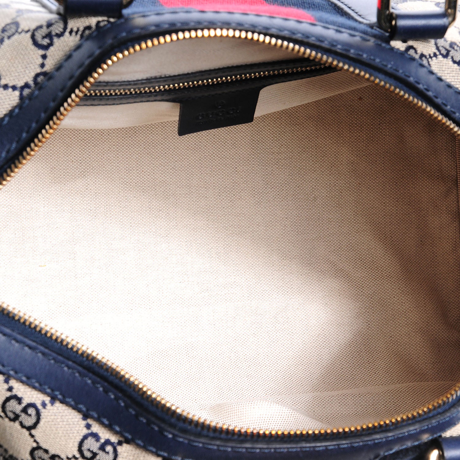 Gucci Monogram Selleria Calfskin Vintage Web Medium Boston Beige Blue 5 of 7