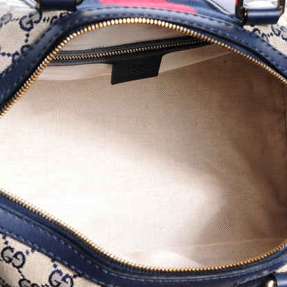 Gucci Monogram Selleria Calfskin Vintage Web Medium Boston Beige Blue 5 of 7
