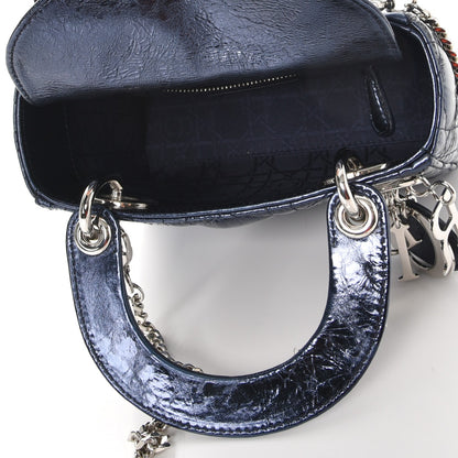 Christian Dior Metallic Calfskin Cannage Mini Lady Dior Marine 6 of 8