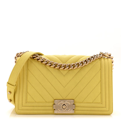 Chanel Caviar Chevron Quilted Medium Boy Flap Yellow 1 of 10