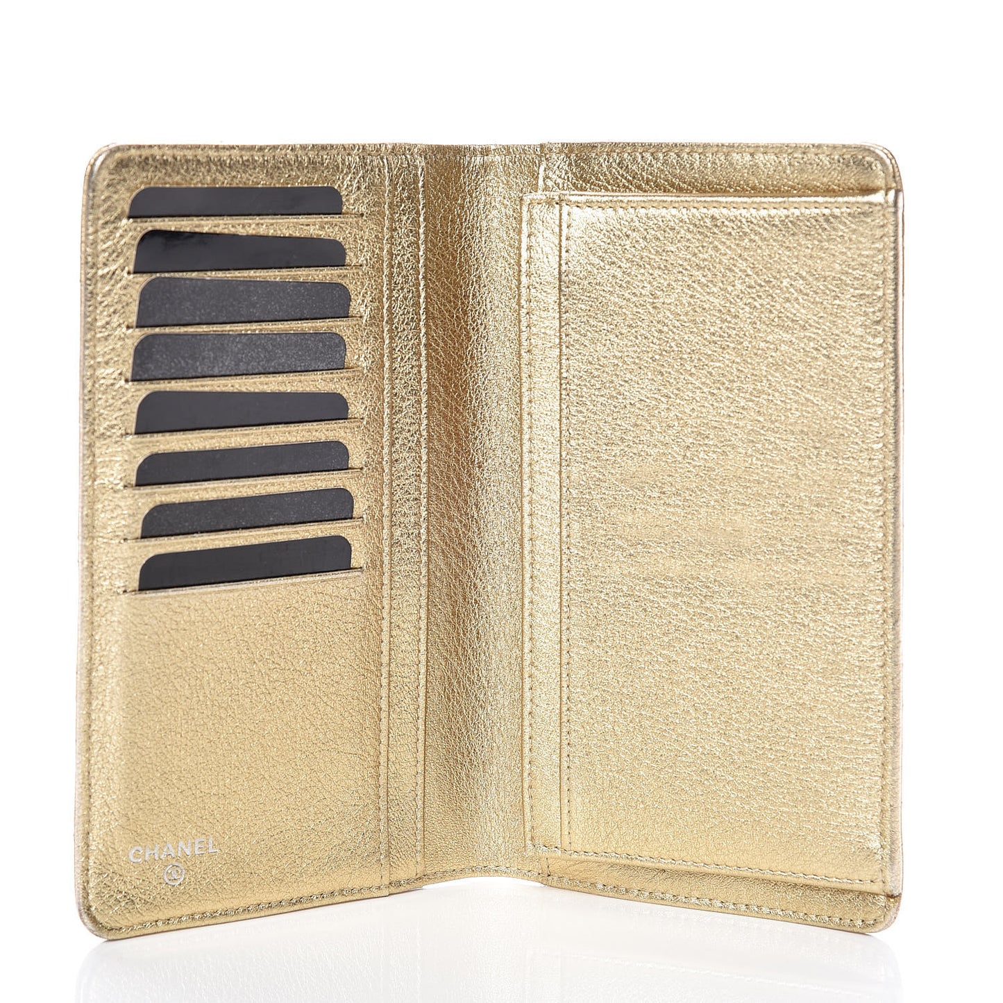 Metallic Calfskin Quilted Reissue Yen Wallet Gold