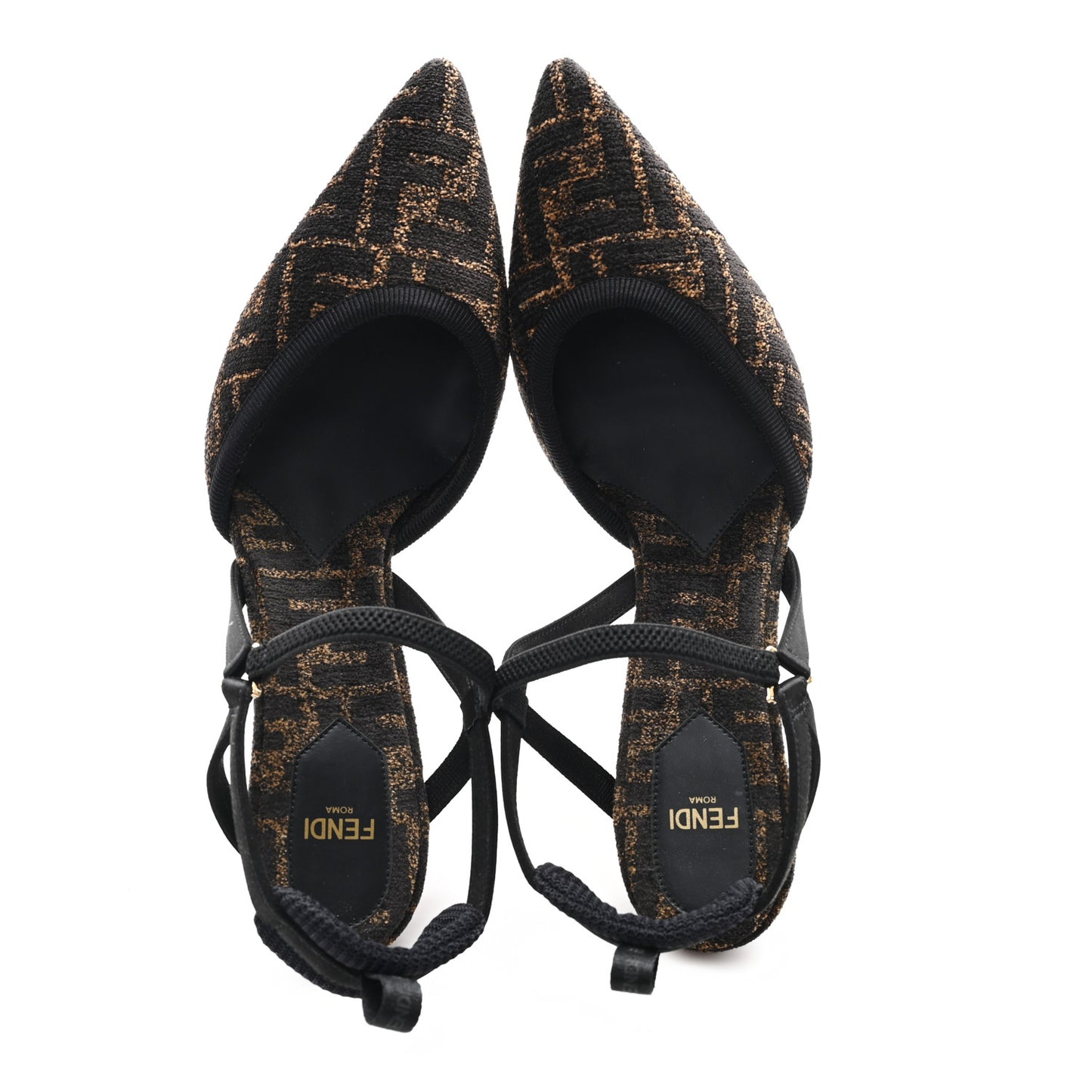 Fabric Jacquard FF Colibri Lite 85mm Slingback Pumps 40 Tobacco Black