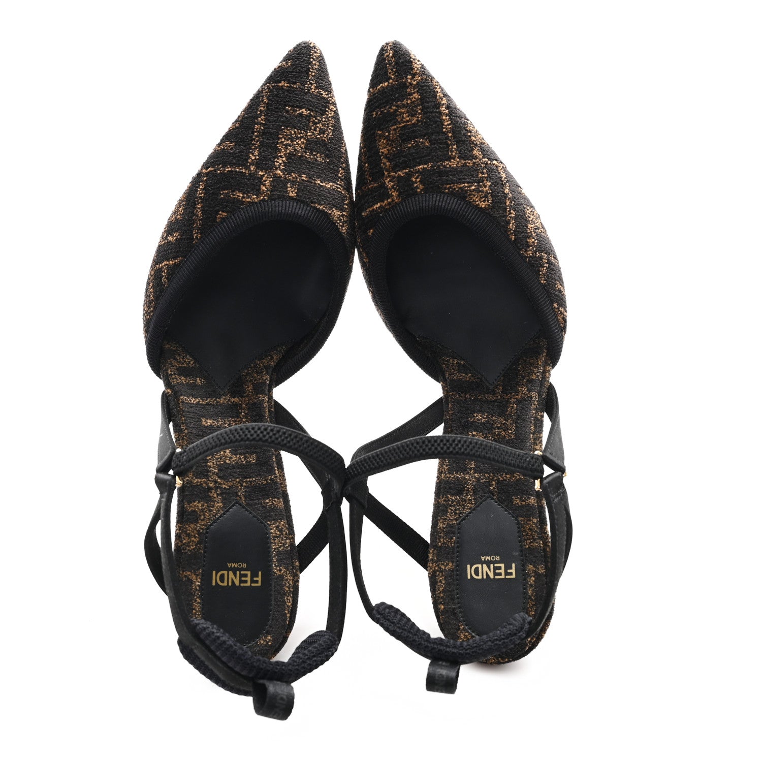 Fendi Fabric Jacquard FF Colibri Lite 85mm Slingback Pumps 40 Tobacco Black 2 of 9