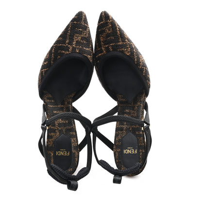 Fendi Fabric Jacquard FF Colibri Lite 85mm Slingback Pumps 40 Tobacco Black 2 of 9