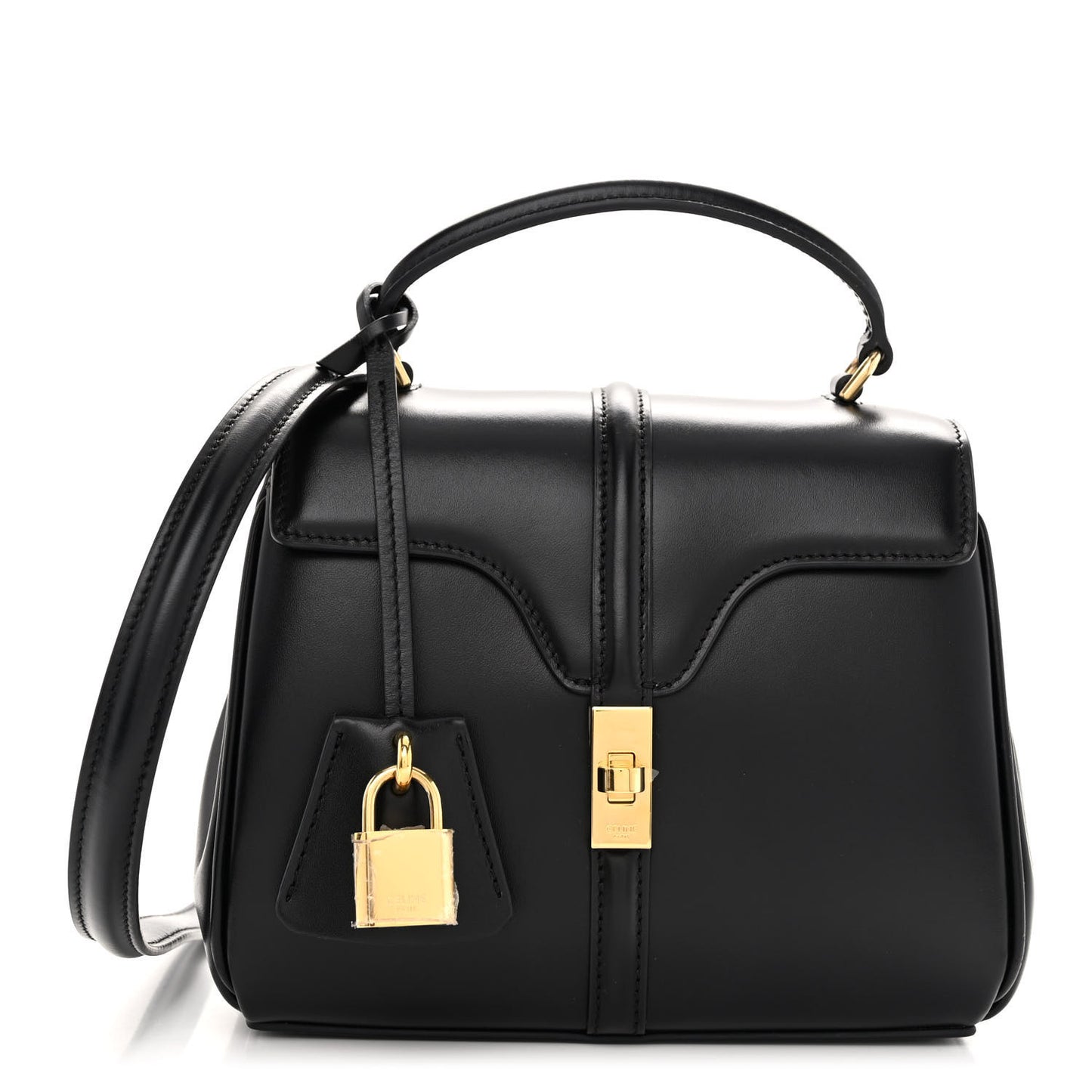 Satinated Calfskin Mini 16 Top Handle Bag Black