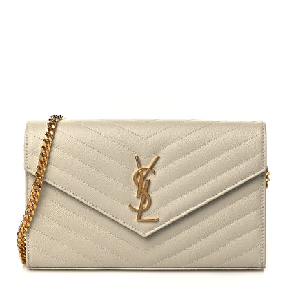 Saint Laurent Grain De Poudre Matelasse Chevron Monogram Chain Wallet Blanc Vintage 1 of 6