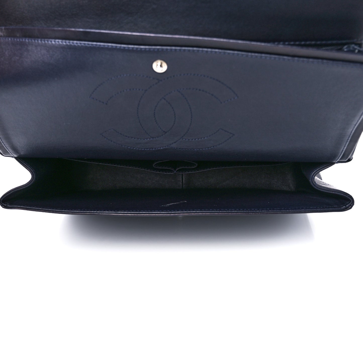 Lambskin Quilted Maxi Double Flap Dark Blue