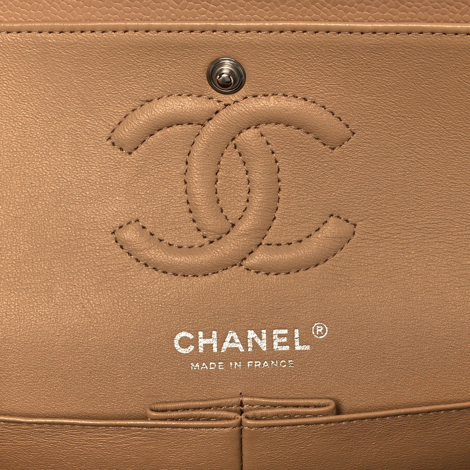 Chanel Caviar Chevron Quilted Small Double Flap Beige 6 of 12