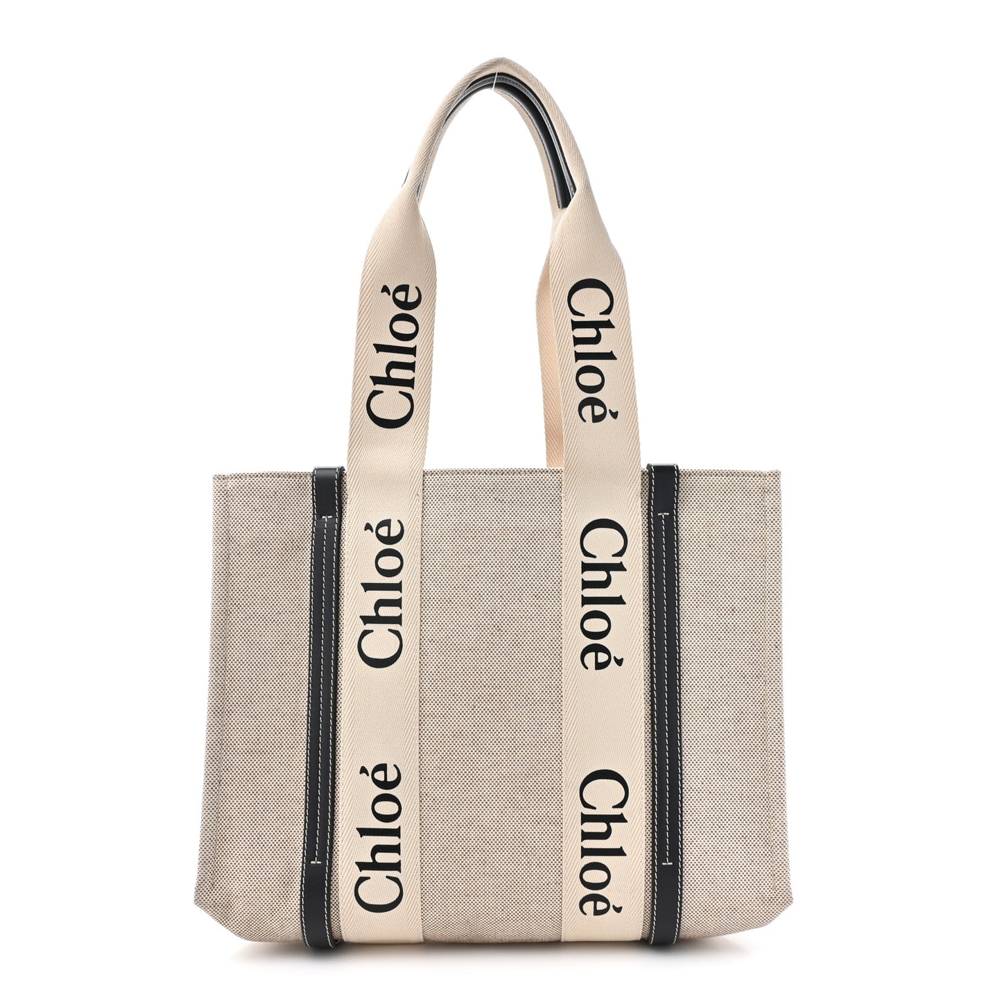 Cotton Calfskin Medium Woody Ribbon Tote White Black