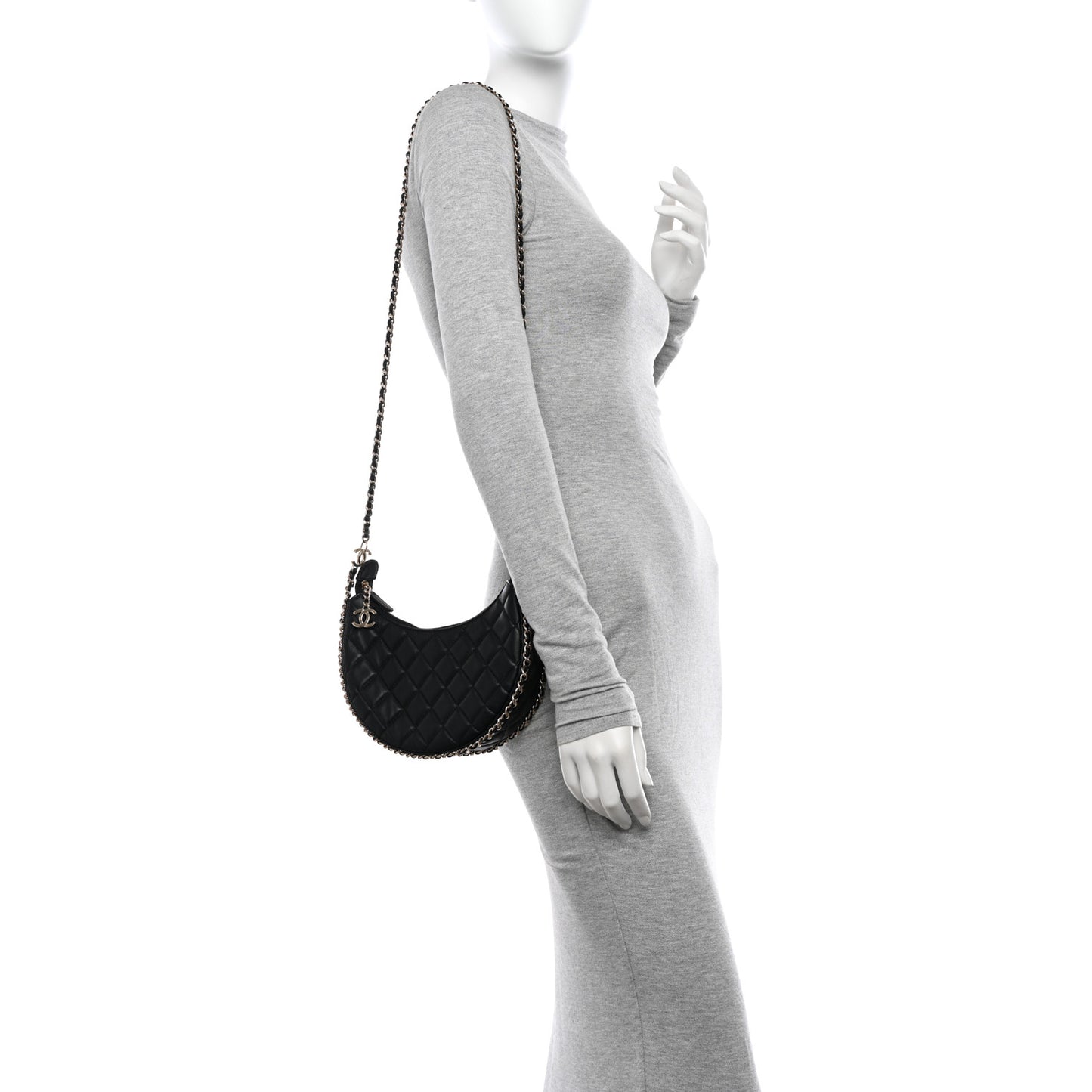 Lambskin Quilted Small Hobo Bag Black