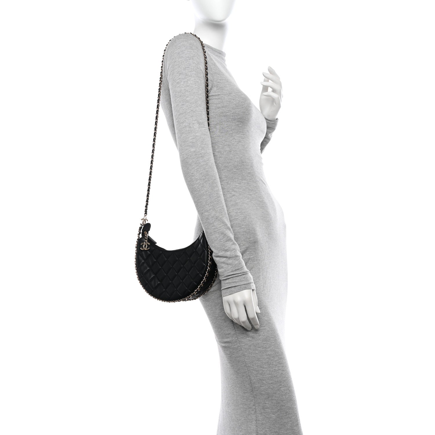Chanel Lambskin Quilted Small Hobo Bag Black 2 of 10