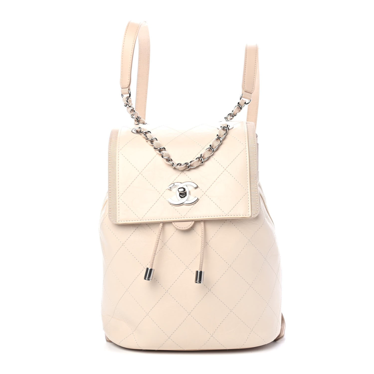 Chanel Crumpled Grained Calfskin Quilted Backpack Beige Ivory 1 of 4