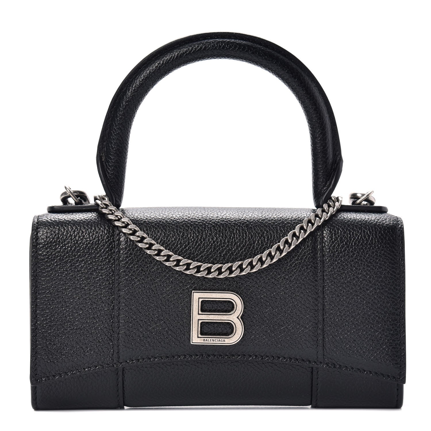 Balenciaga Grained Calfskin Hourglass Top Handle Crossbody Phone Holder Black 1 of 9
