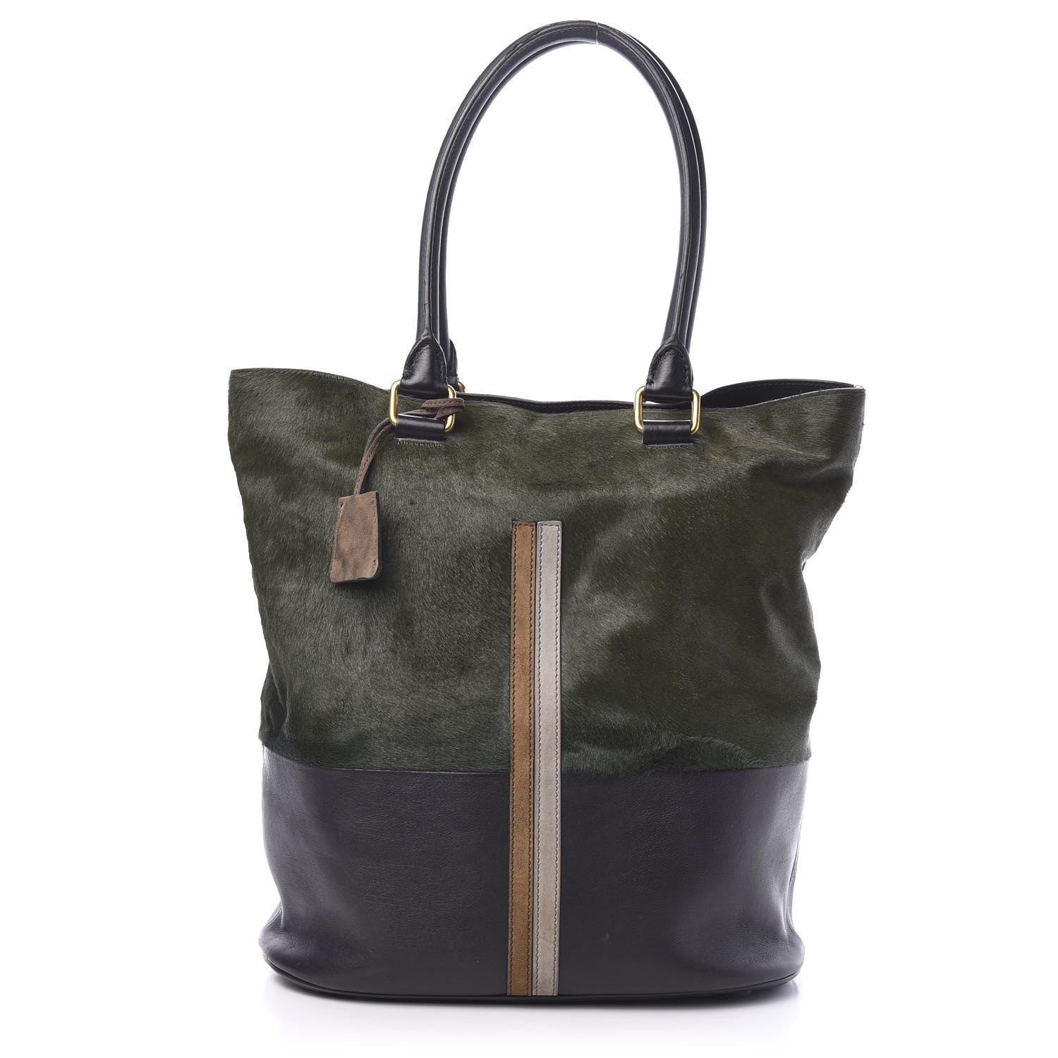 Celine Pony Hair Racer Stripe Tote Green 1 of 9