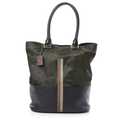 Celine Pony Hair Racer Stripe Tote Green 1 of 9