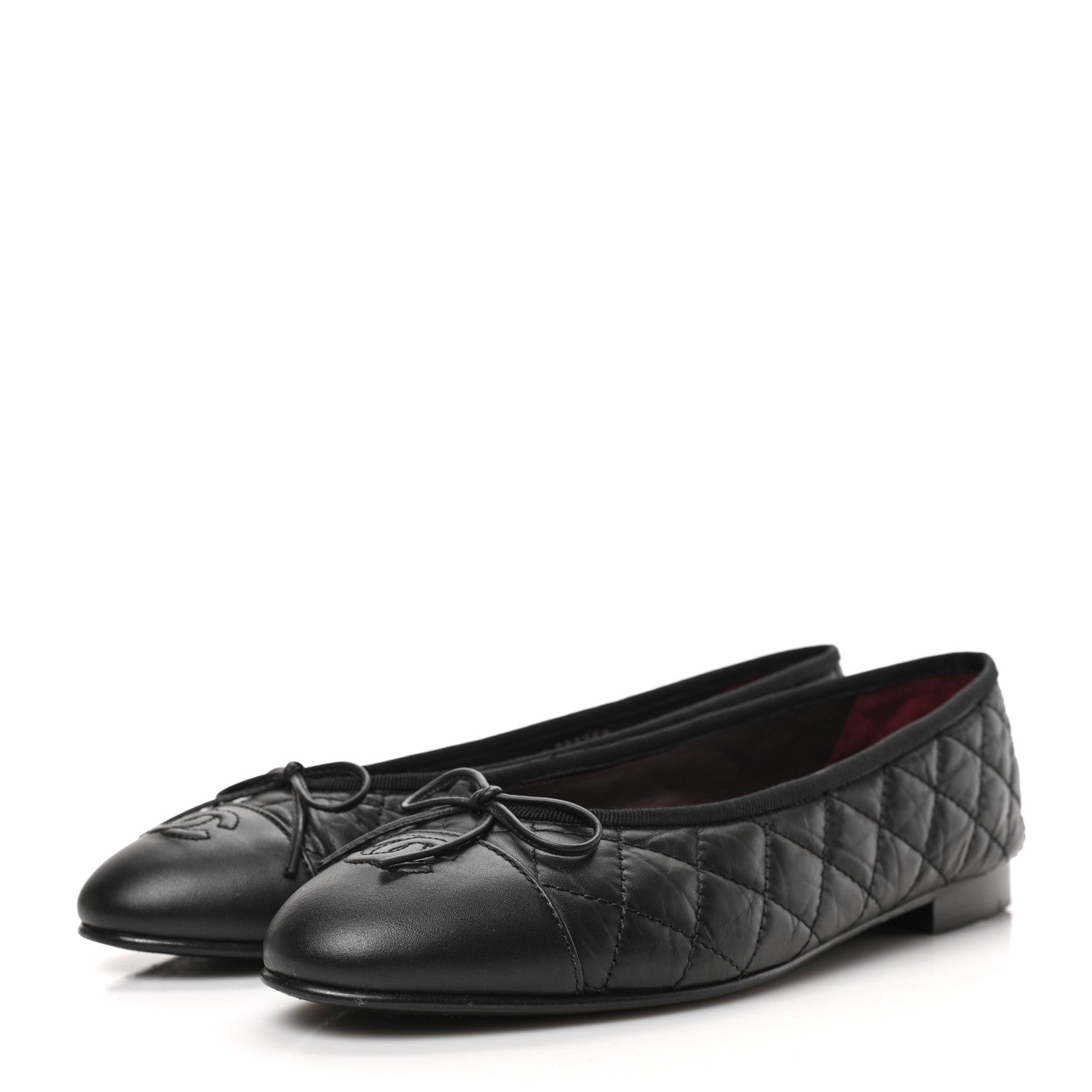 Chanel Aged Calfskin Quilted CC Cap Toe Ballerina Flats 40 Black 3 of 9
