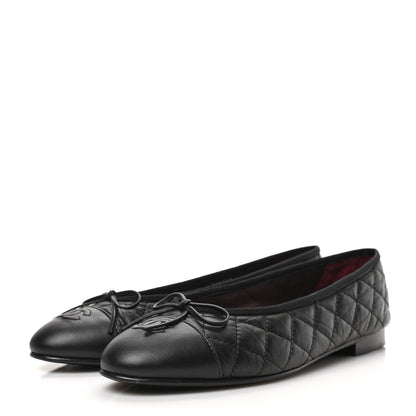 Chanel Aged Calfskin Quilted CC Cap Toe Ballerina Flats 40 Black 3 of 9
