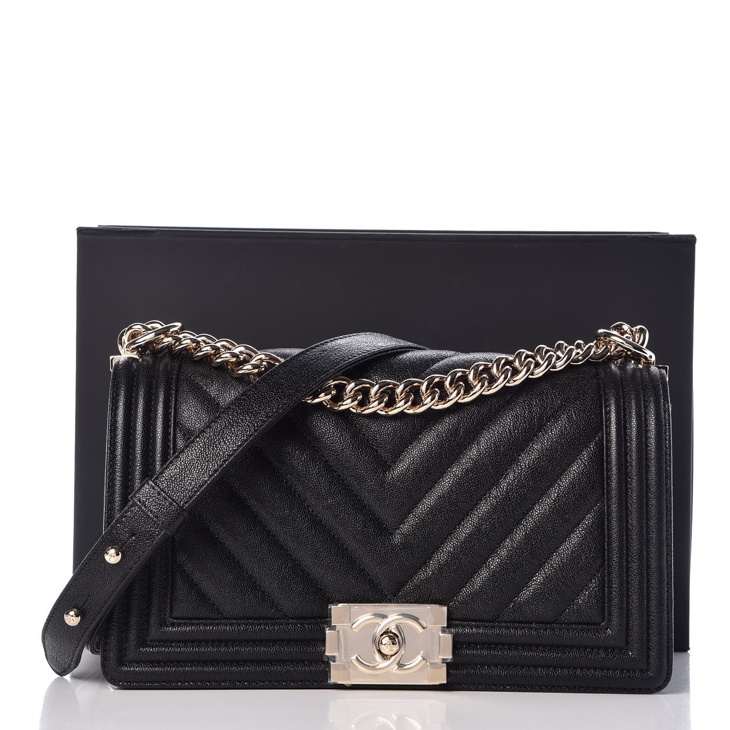 Chanel Caviar Chevron Quilted Medium Boy Flap Black 9 of 9