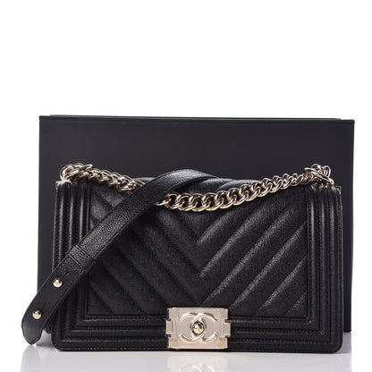 Chanel Caviar Chevron Quilted Medium Boy Flap Black 9 of 9