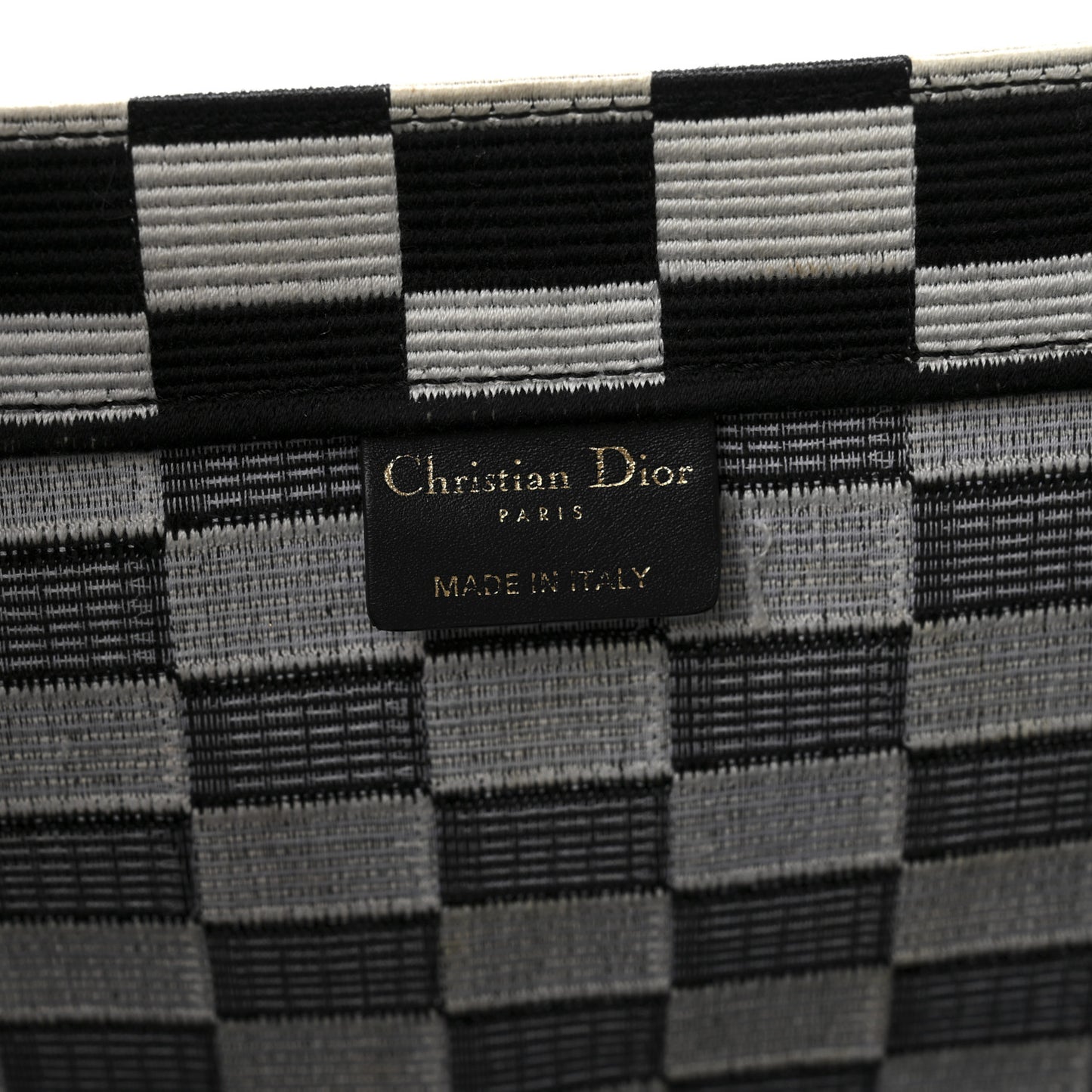 Canvas Embroidered Checkered Book Tote Black White