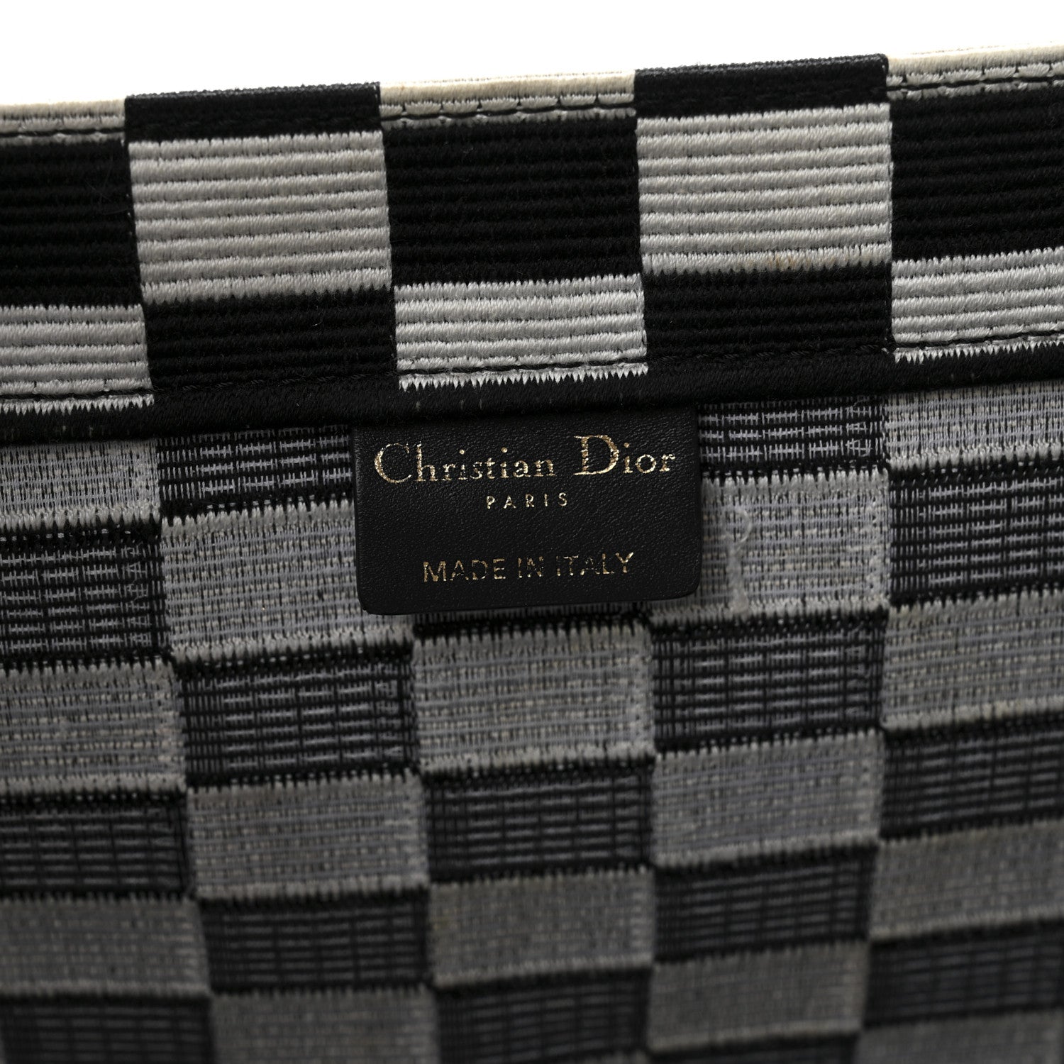 Christian Dior Canvas Embroidered Checkered Book Tote Black White 6 of 12
