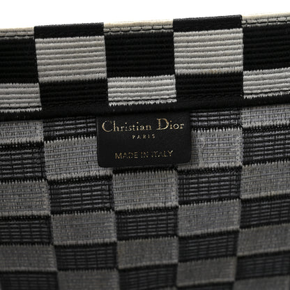 Christian Dior Canvas Embroidered Checkered Book Tote Black White 6 of 12