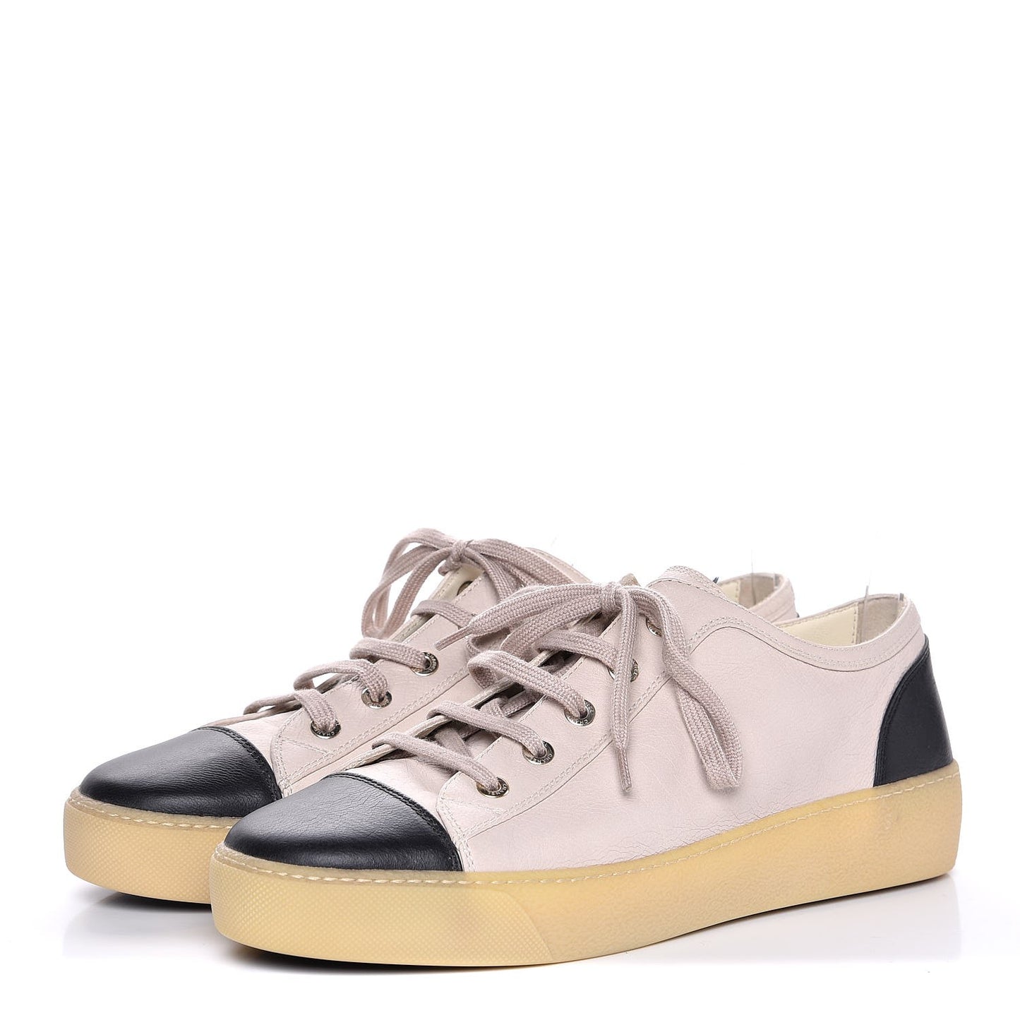 Calfskin Lace Up Cap Toe Sneakers 40 Pink Black