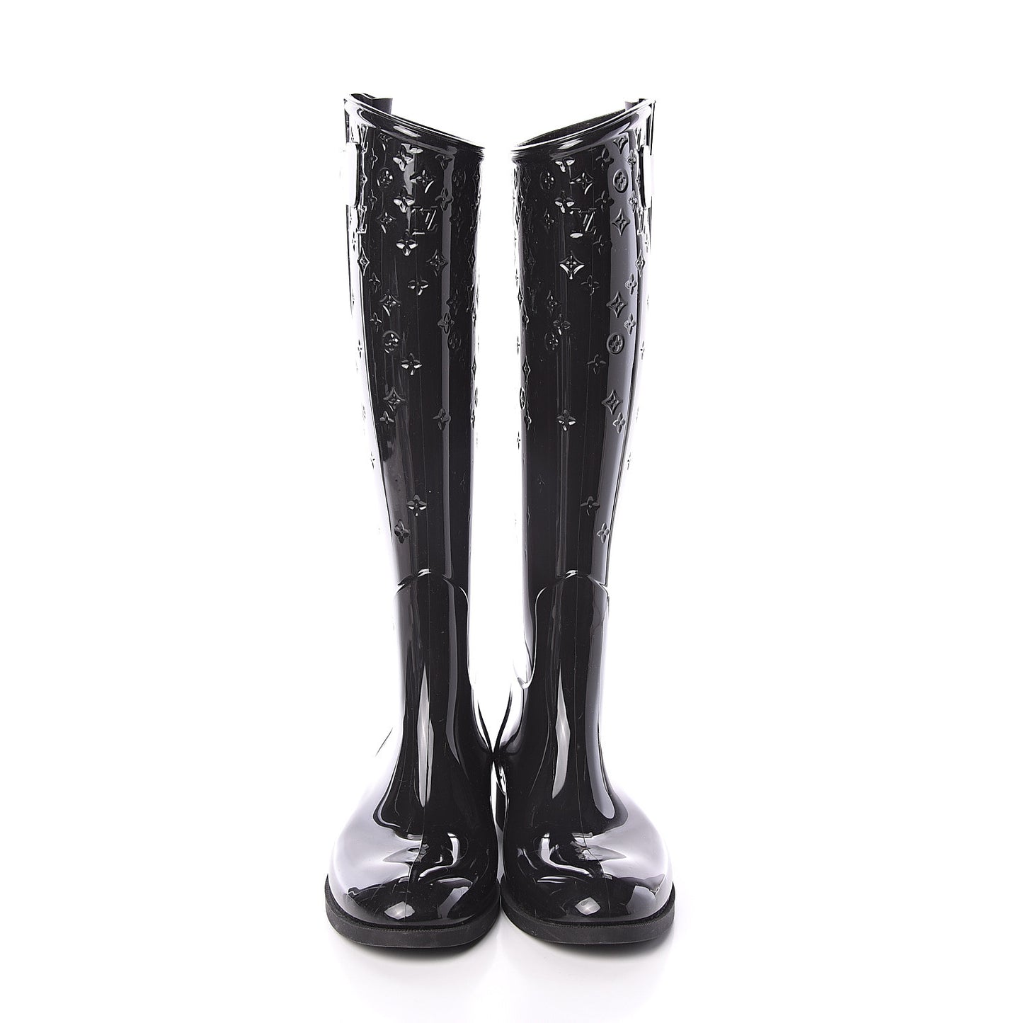 Rubber Embossed Monogram Drops High Rain Boots 37 Black