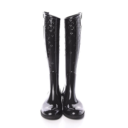 Louis Vuitton Rubber Embossed Monogram Drops High Rain Boots 37 Black 2 of 6
