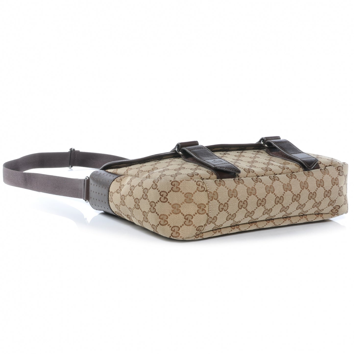 Monogram Medium Double Buckle Flap Messenger Bag Beige Dark Brown