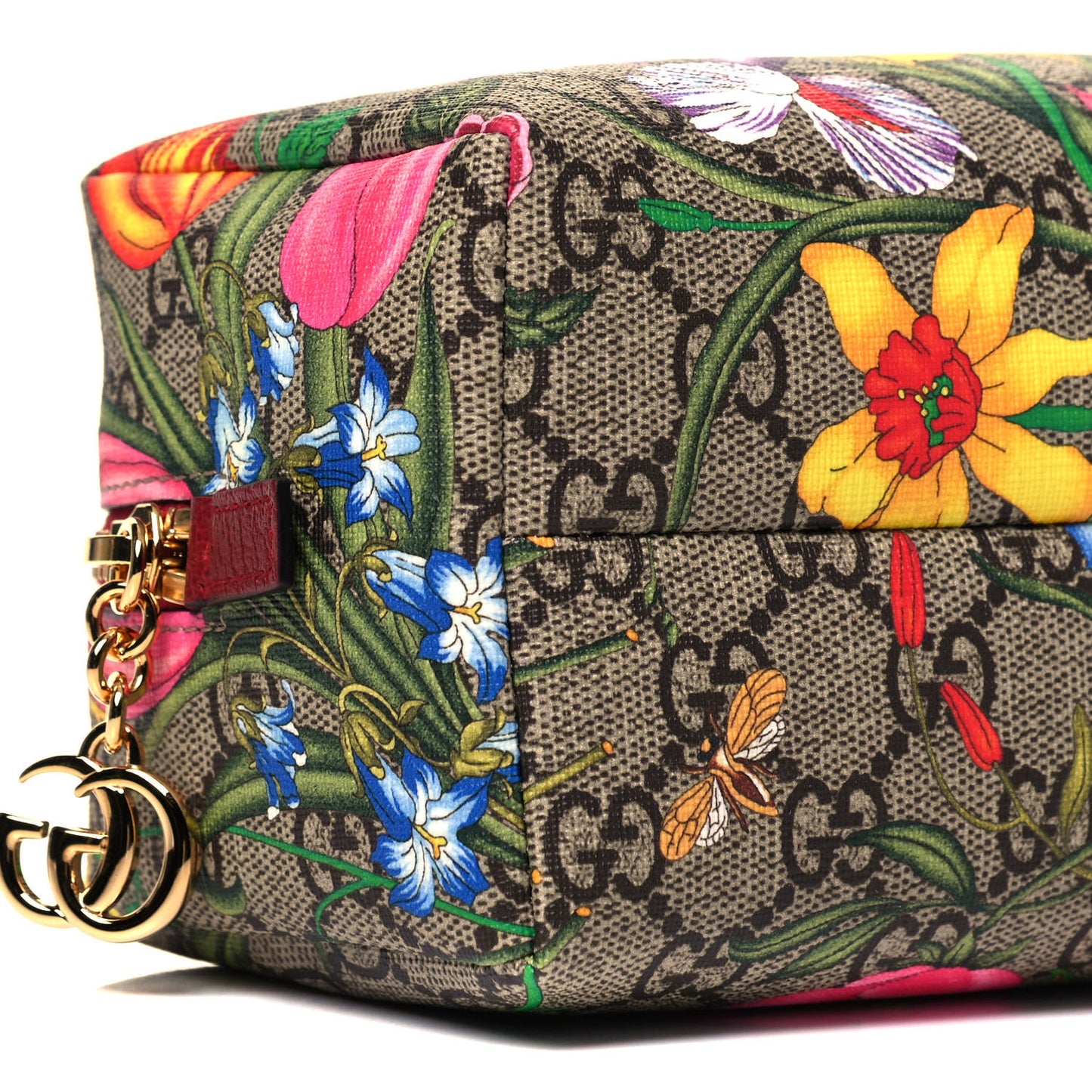 Soft GG Supreme Monogram Flora Calfskin Medium Ophidia Cosmetic Case Beige Ebony Multicolor Rosso