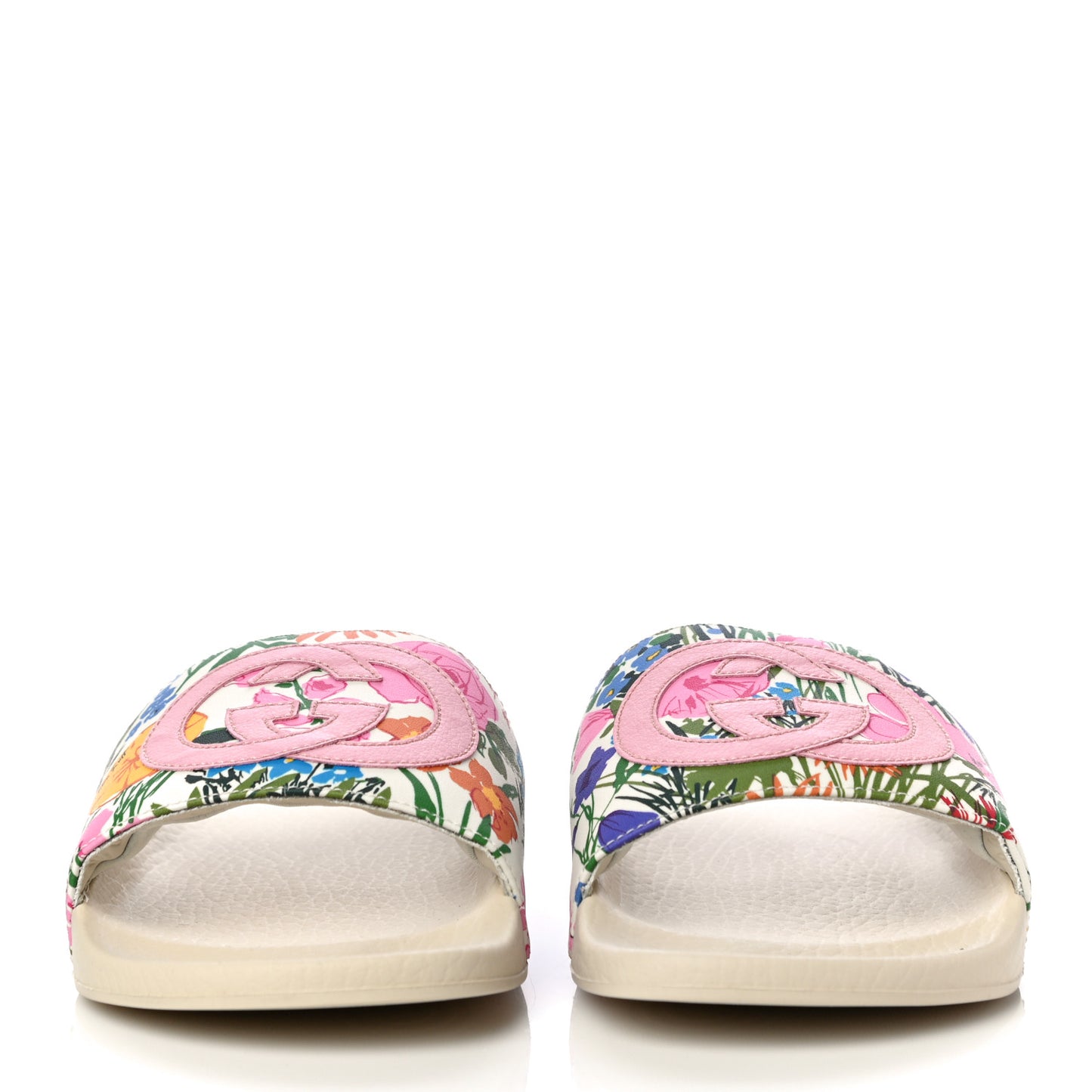 X KEN SCOTT Rubber Infinity Giardino d Apri Interlocking G Womens Pool Slide Sandals 35 Ivory Pink Wild Rose