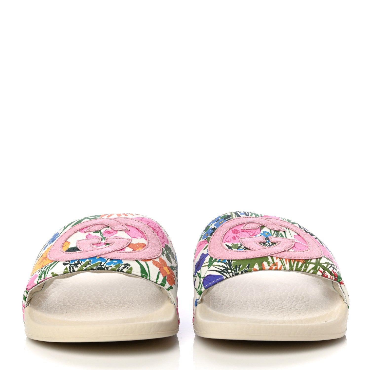 Gucci X KEN SCOTT Rubber Infinity Giardino d Apri Interlocking G Womens Pool Slide Sandals 35 Ivory Pink Wild Rose 3 of 10