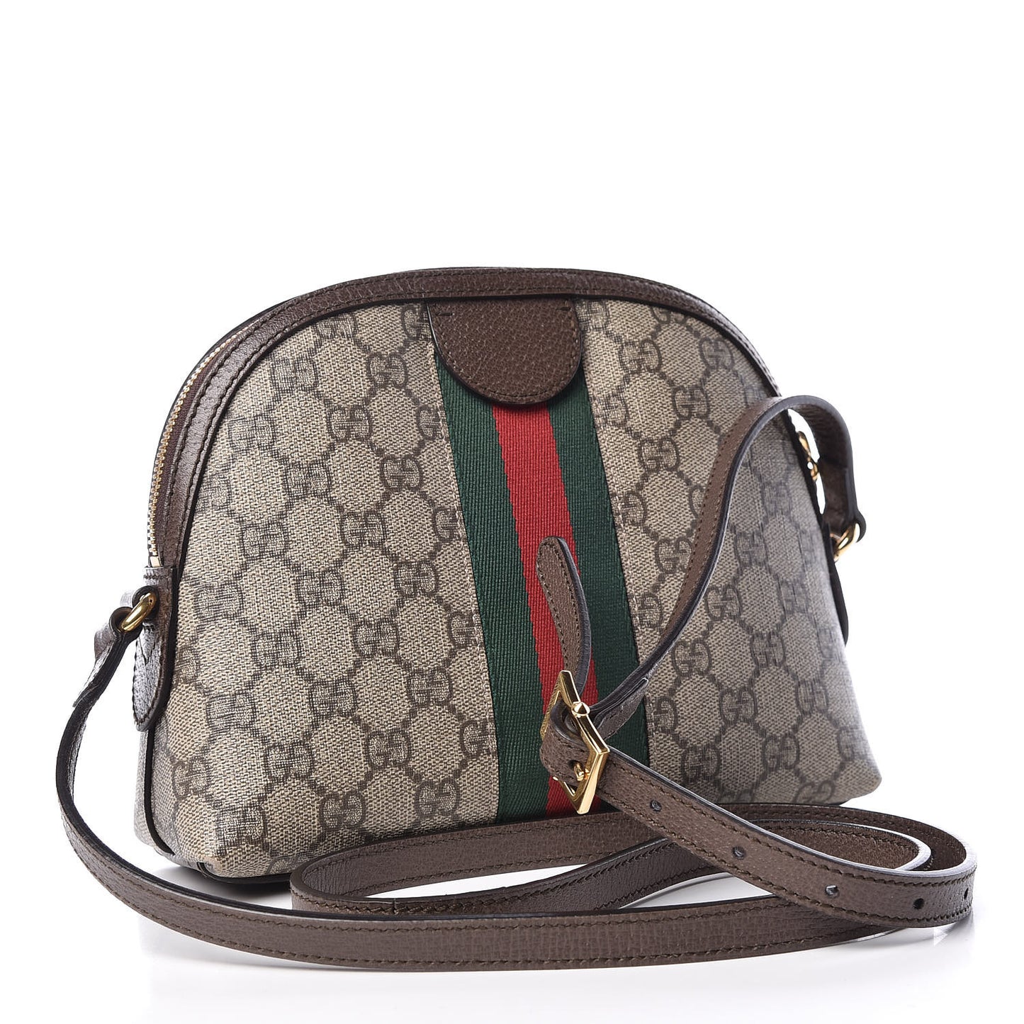 GG Supreme Monogram Textured Dollar Calfskin Web Small Ophidia Dome Shoulder Bag Beige Ebony New Acero