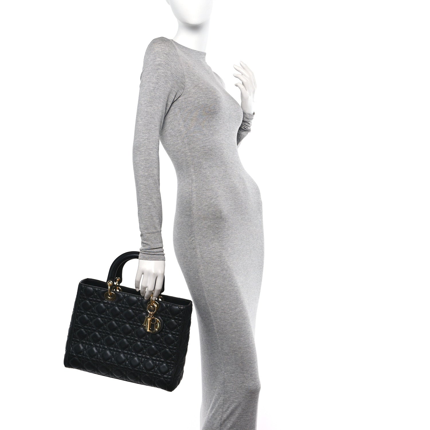 Christian Dior Lambskin Cannage Large Lady Dior Black 2 of 11