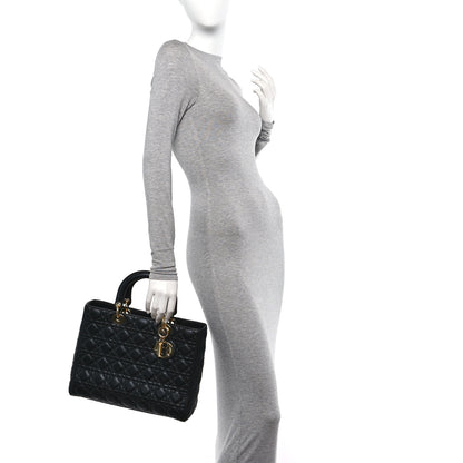 Christian Dior Lambskin Cannage Large Lady Dior Black 2 of 11