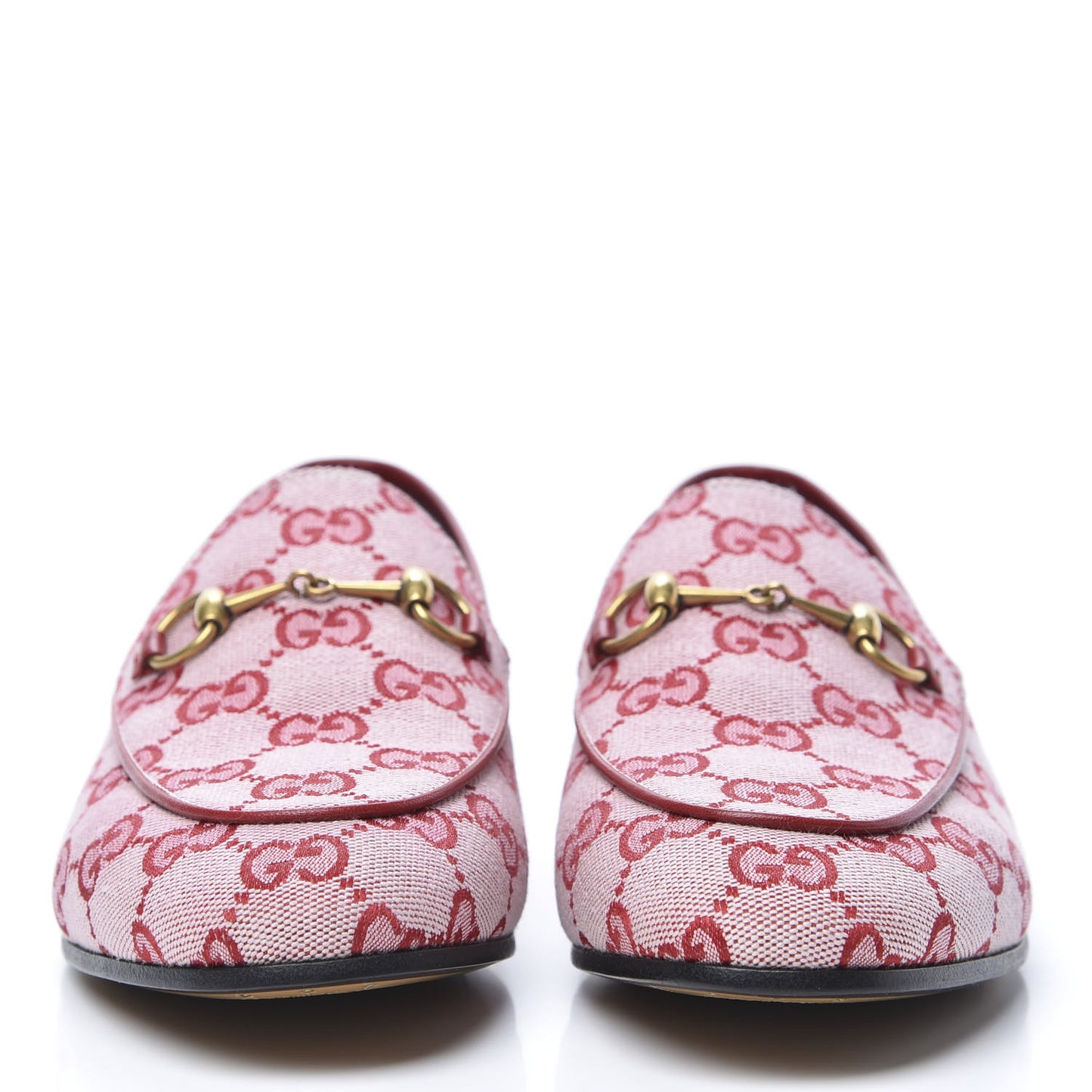 Canvas GG Monogram Horsebit Womens Jordaan Loafers 38.5 Gardenia Hibiscus Red