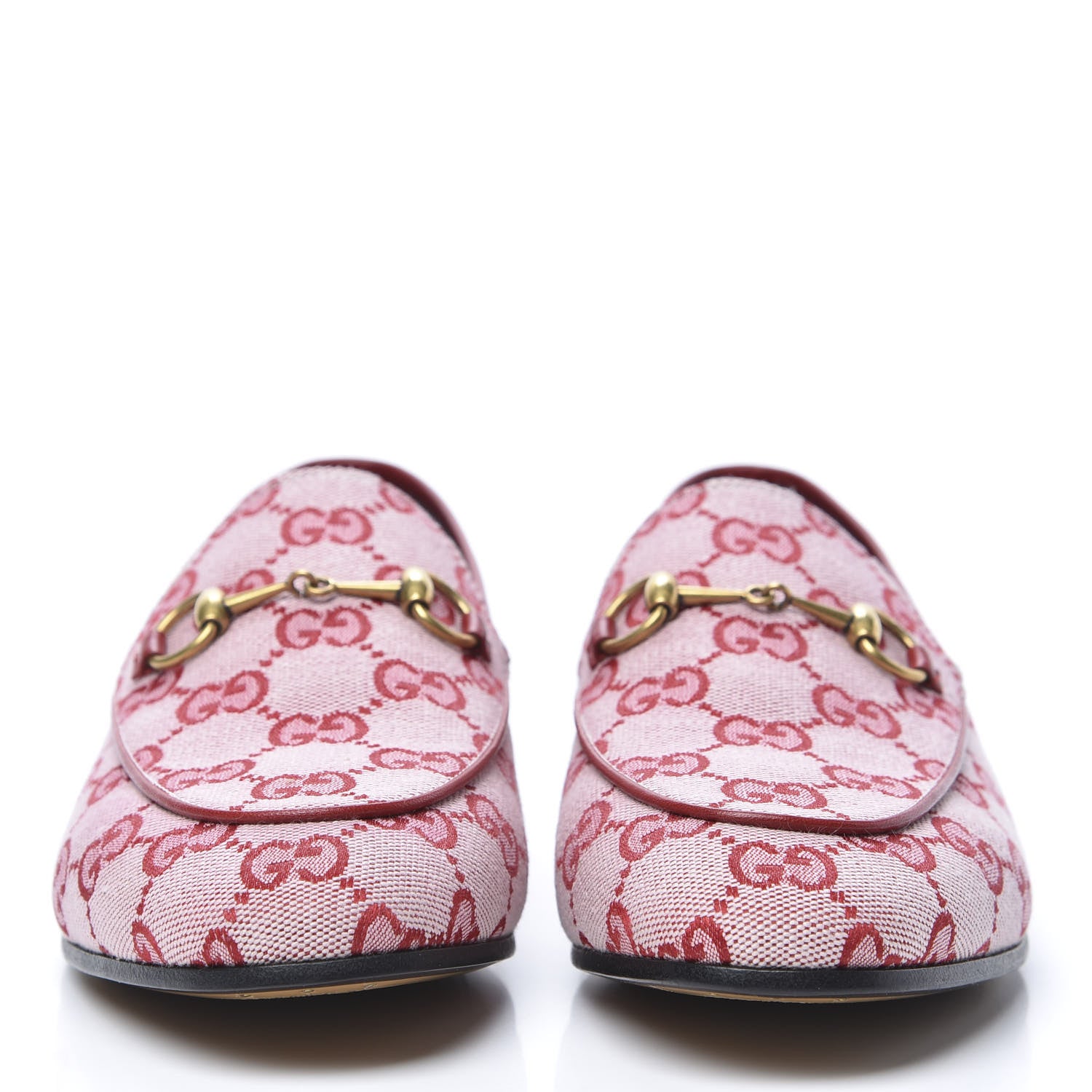 Gucci Canvas GG Monogram Horsebit Womens Jordaan Loafers 38.5 Gardenia Hibiscus Red 4 of 8