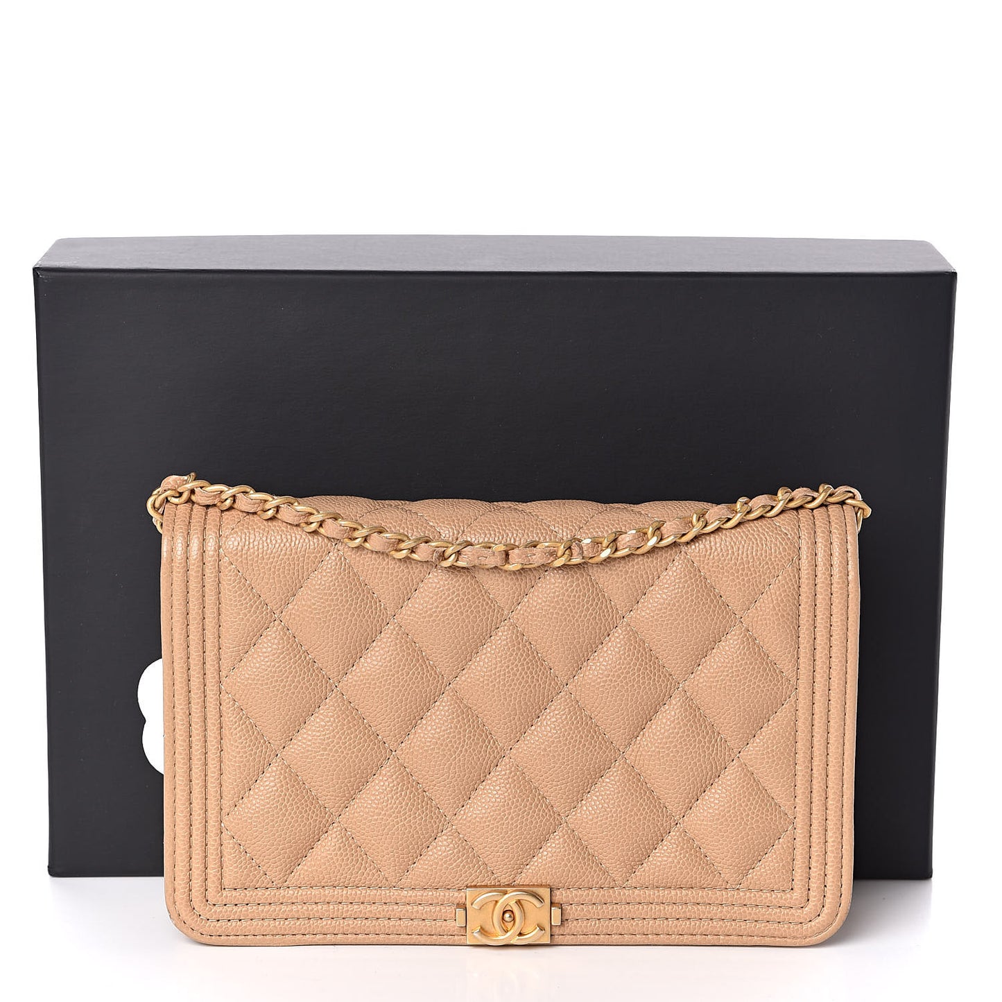 Caviar Quilted Boy Wallet On Chain WOC Beige