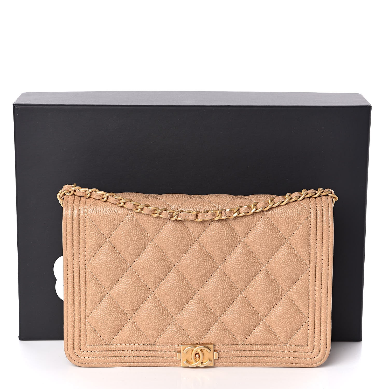 Chanel Caviar Quilted Boy Wallet On Chain WOC Beige 13 of 13