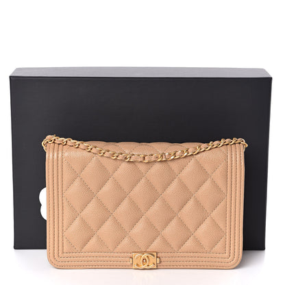 Chanel Caviar Quilted Boy Wallet On Chain WOC Beige 13 of 13